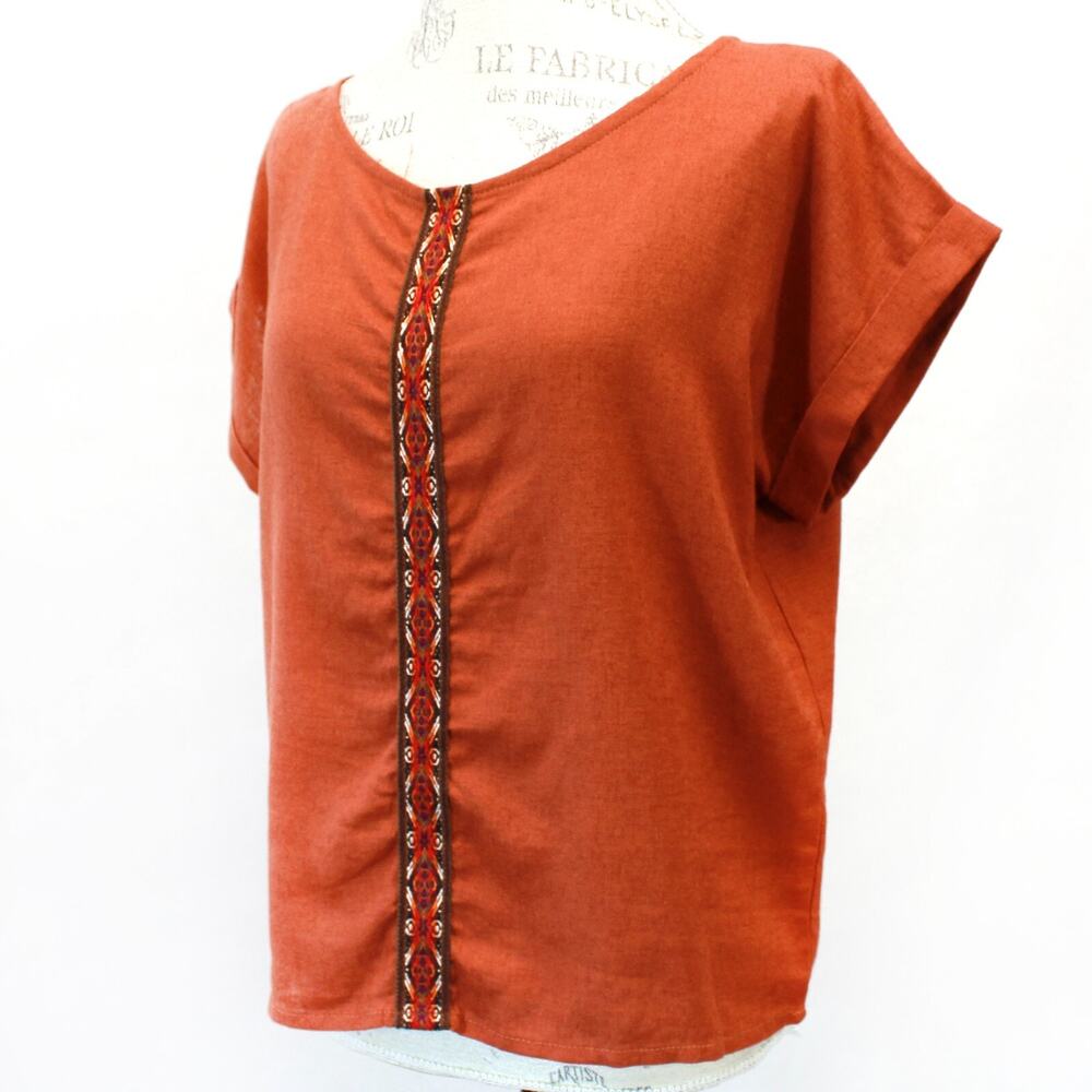 Kani Dress Woman Brown Linen Ethnic Top Blouse Tank Small